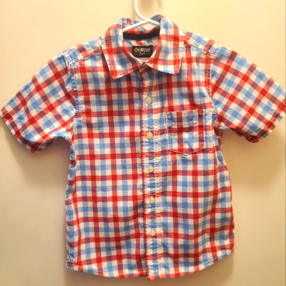 Oshkosh - Red, White, Blue, Button Down Collar Pocket Shirt 4/5T